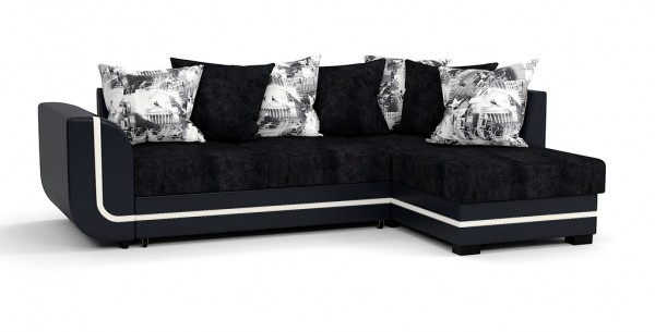 Угловой диван Чикаго Люкс велюр черный + экокожа черный