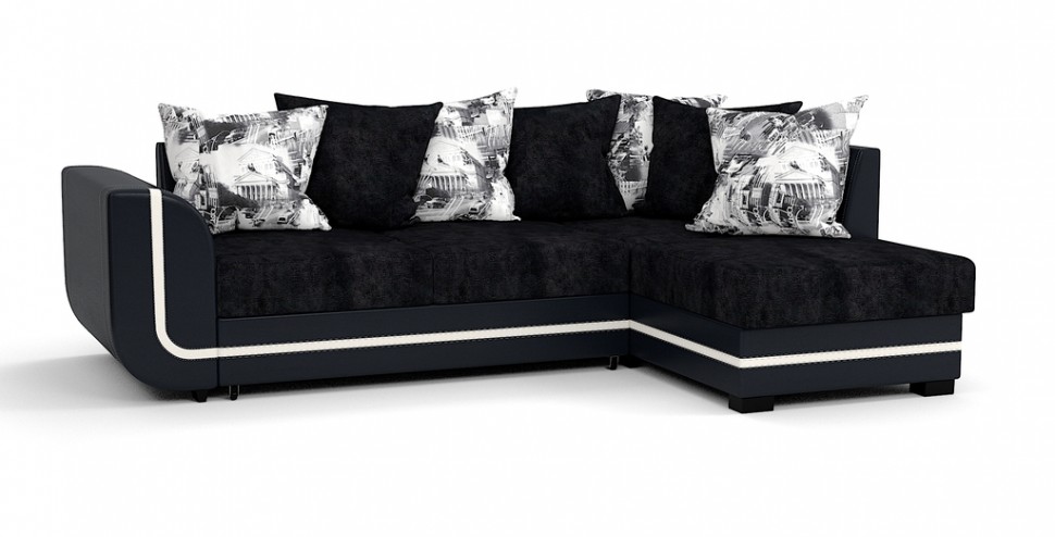 Угловой диван Чикаго Люкс велюр черный + экокожа черный