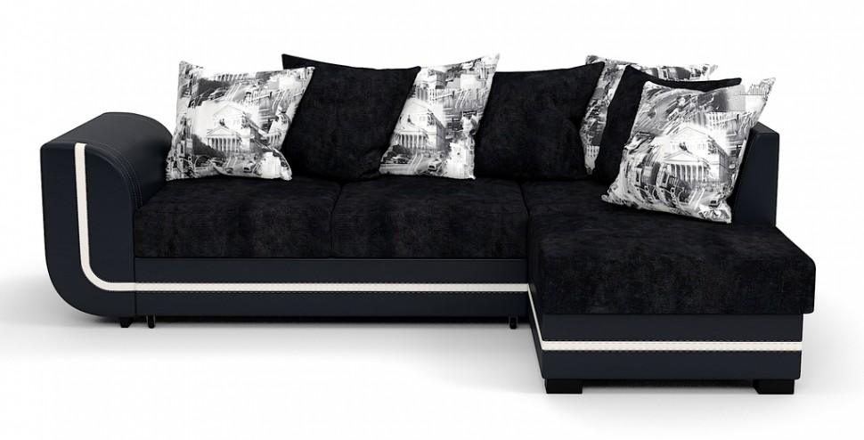 Угловой диван Чикаго Люкс велюр черный + экокожа черный
