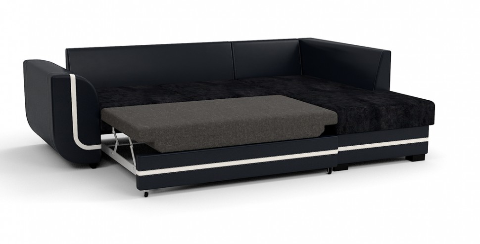 Угловой диван Чикаго Люкс велюр черный + экокожа черный