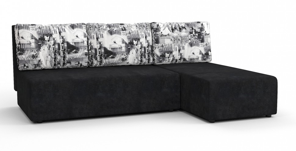 Угловой диван Сеул Люкс велюр черный + город
