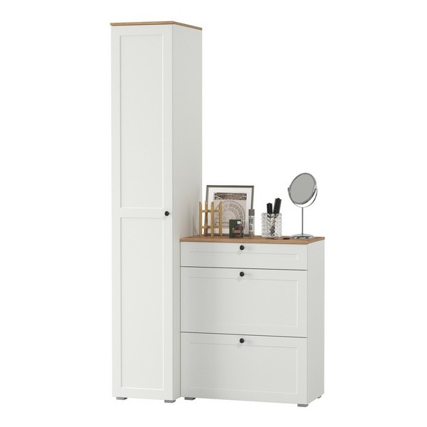 Остин Прихожая 10, цвет белый шагрень/дуб крафт золотой, ШхГхВ 120х54,3х229,6 см., универсальная сборка