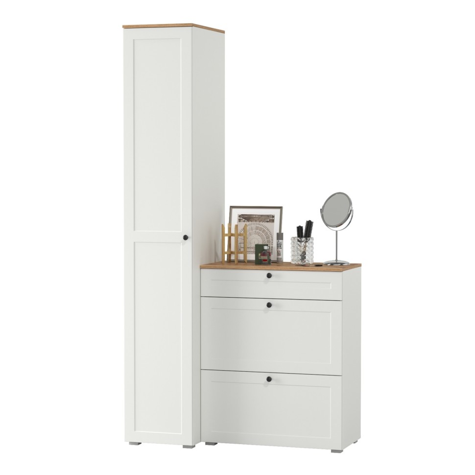 Остин Прихожая 10, цвет белый шагрень/дуб крафт золотой, ШхГхВ 120х54,3х229,6 см., универсальная сборка