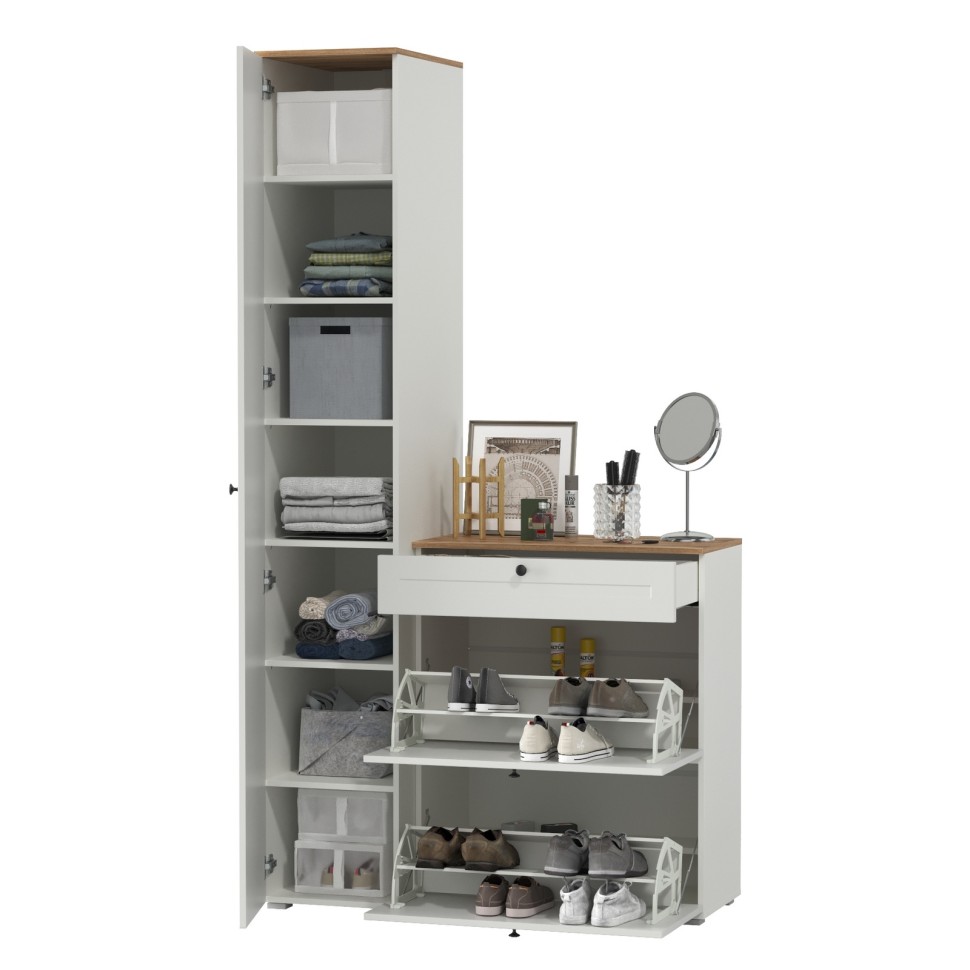 Остин Прихожая 10, цвет белый шагрень/дуб крафт золотой, ШхГхВ 120х54,3х229,6 см., универсальная сборка