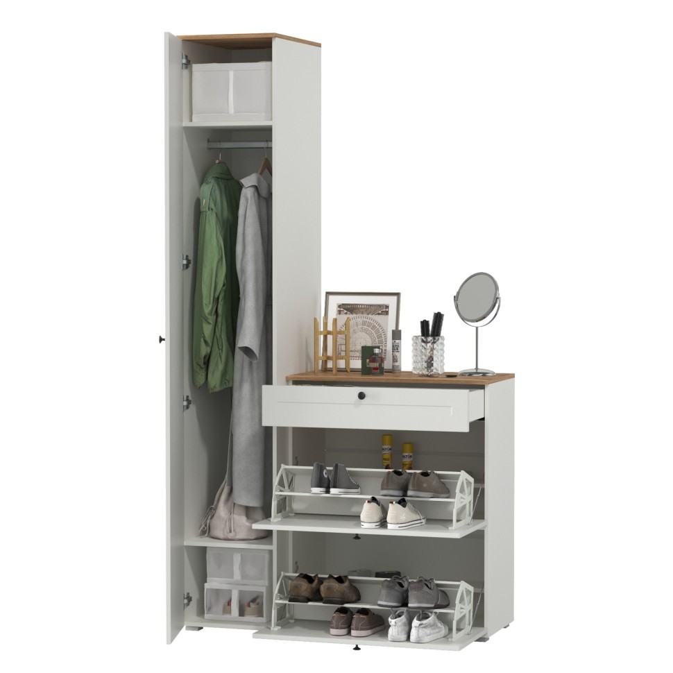 Остин Прихожая 10, цвет белый шагрень/дуб крафт золотой, ШхГхВ 120х54,3х229,6 см., универсальная сборка