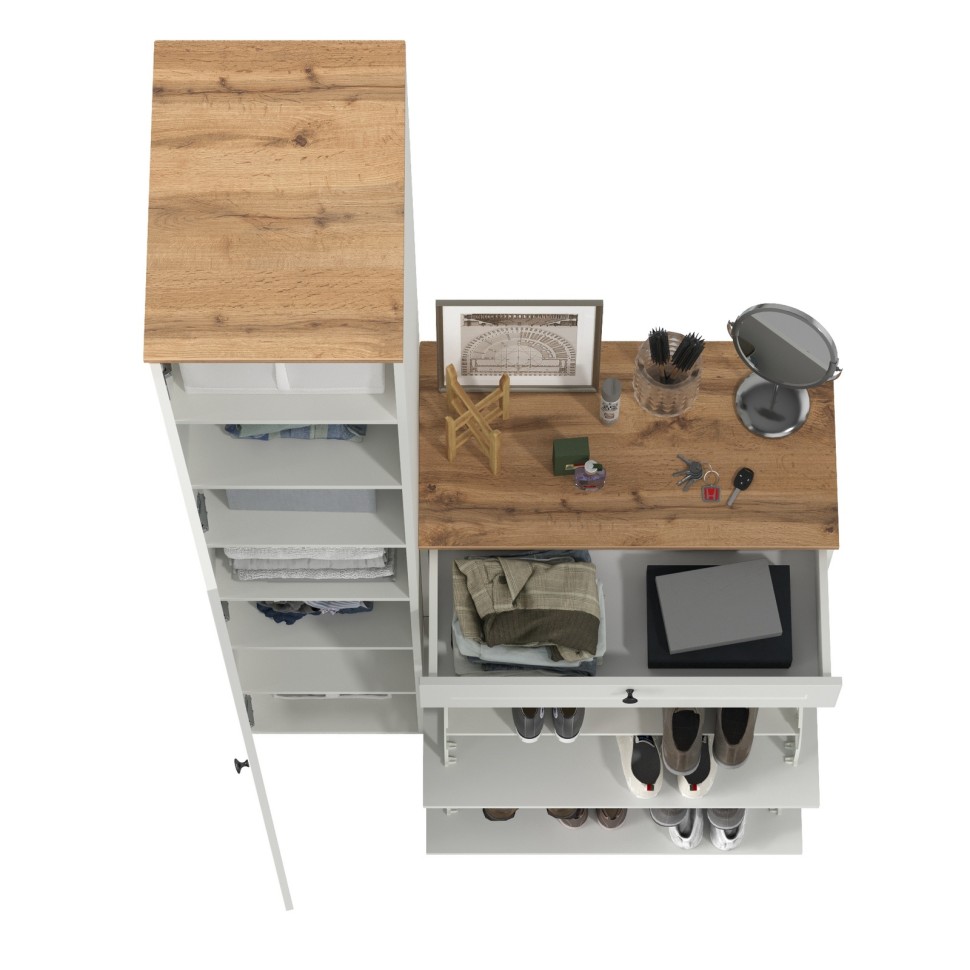 Остин Прихожая 10, цвет белый шагрень/дуб крафт золотой, ШхГхВ 120х54,3х229,6 см., универсальная сборка