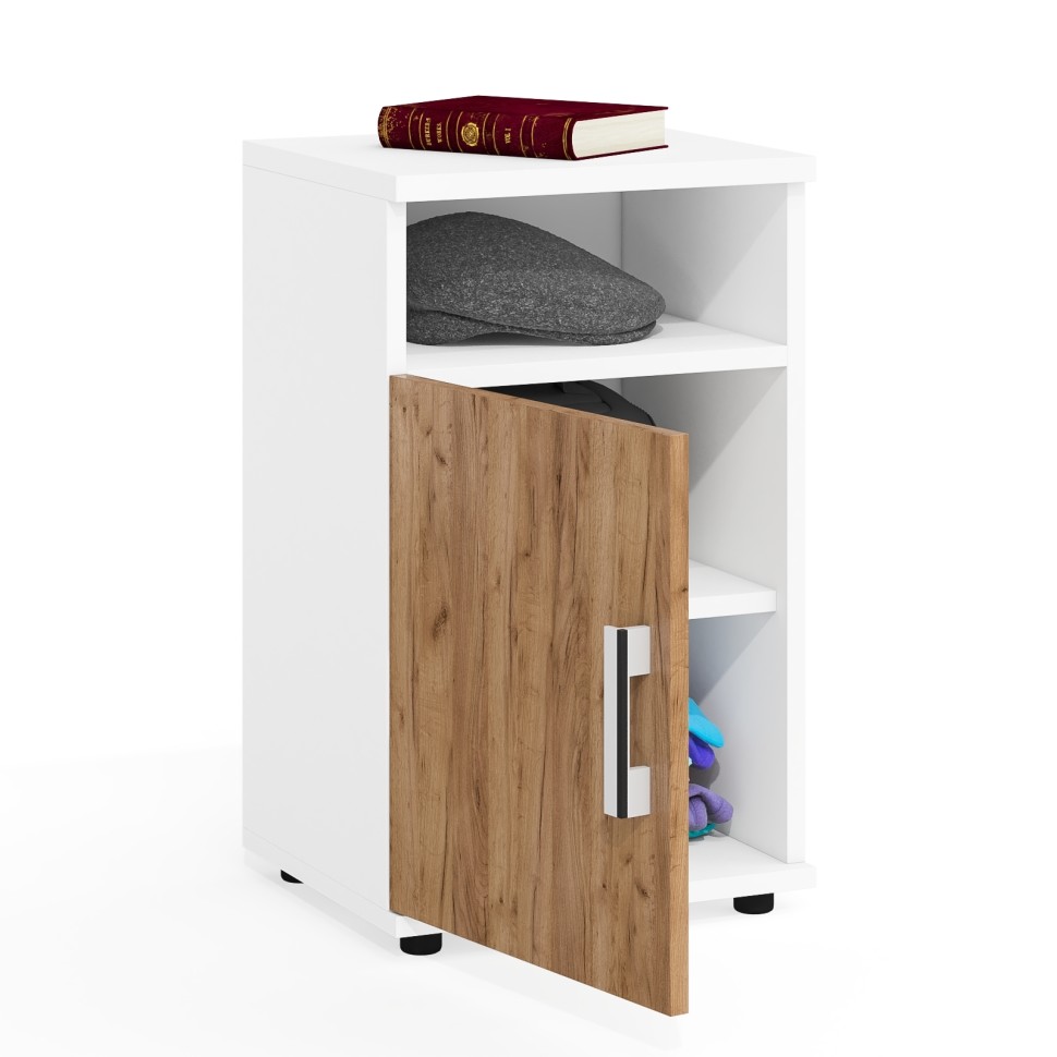 Бонус Тумба прикроватная, цвет корпус белый шагрень/фасады крафт золотой, ШхГхВ 40х35х66 см. (Тумба прикроватная Бонус), универсальная сборка