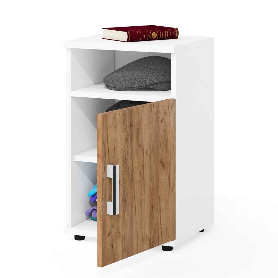 Бонус Тумба прикроватная, цвет корпус белый шагрень/фасады крафт золотой, ШхГхВ 40х35х66 см. (Тумба прикроватная Бонус), универсальная сборка