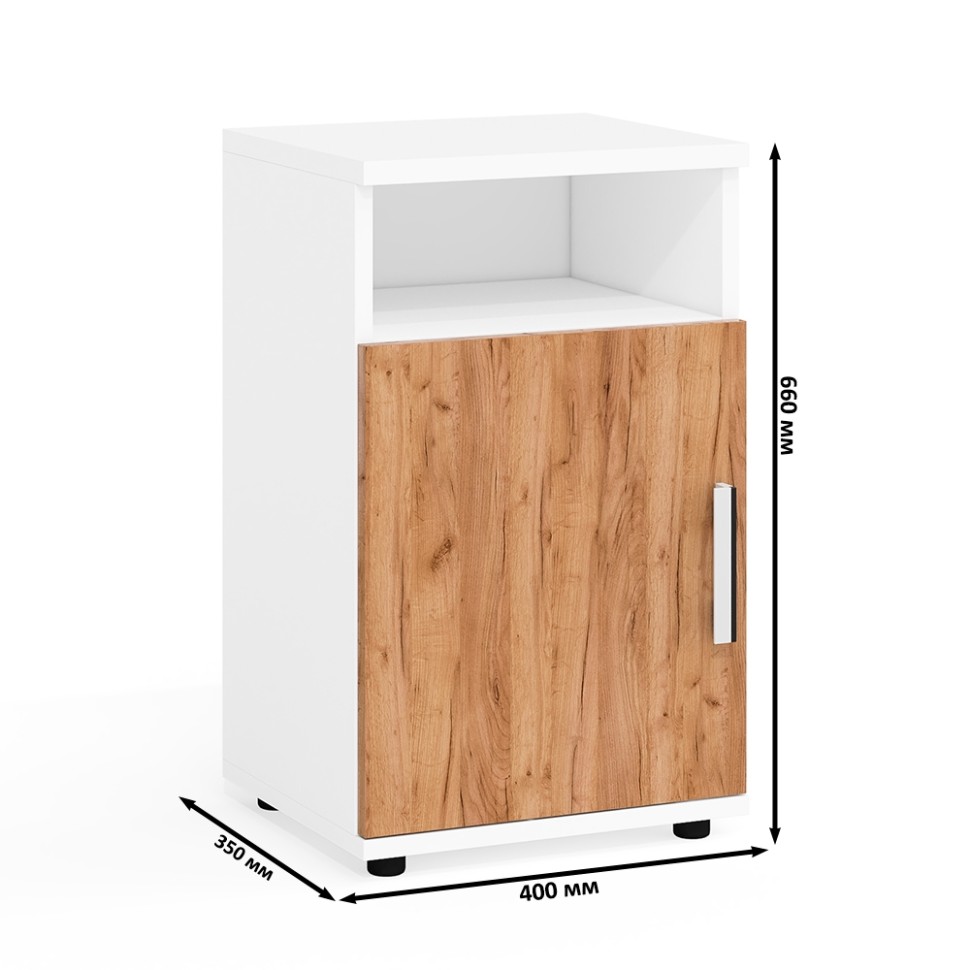 Бонус Тумба прикроватная, цвет корпус белый шагрень/фасады крафт золотой, ШхГхВ 40х35х66 см. (Тумба прикроватная Бонус), универсальная сборка