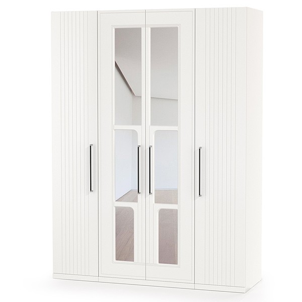 Валенсия Спальня Шкаф для одежды 4-х створчатый, цвет ЛДСП белый шагрень/МДФ белый шагрень, ШхГхВ 168х54,2х225,3 см.