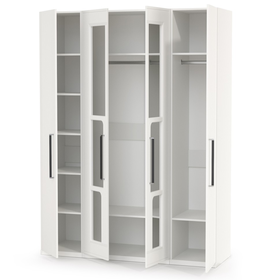 Валенсия Спальня Шкаф для одежды 4-х створчатый, цвет ЛДСП белый шагрень/МДФ белый шагрень, ШхГхВ 168х54,2х225,3 см.