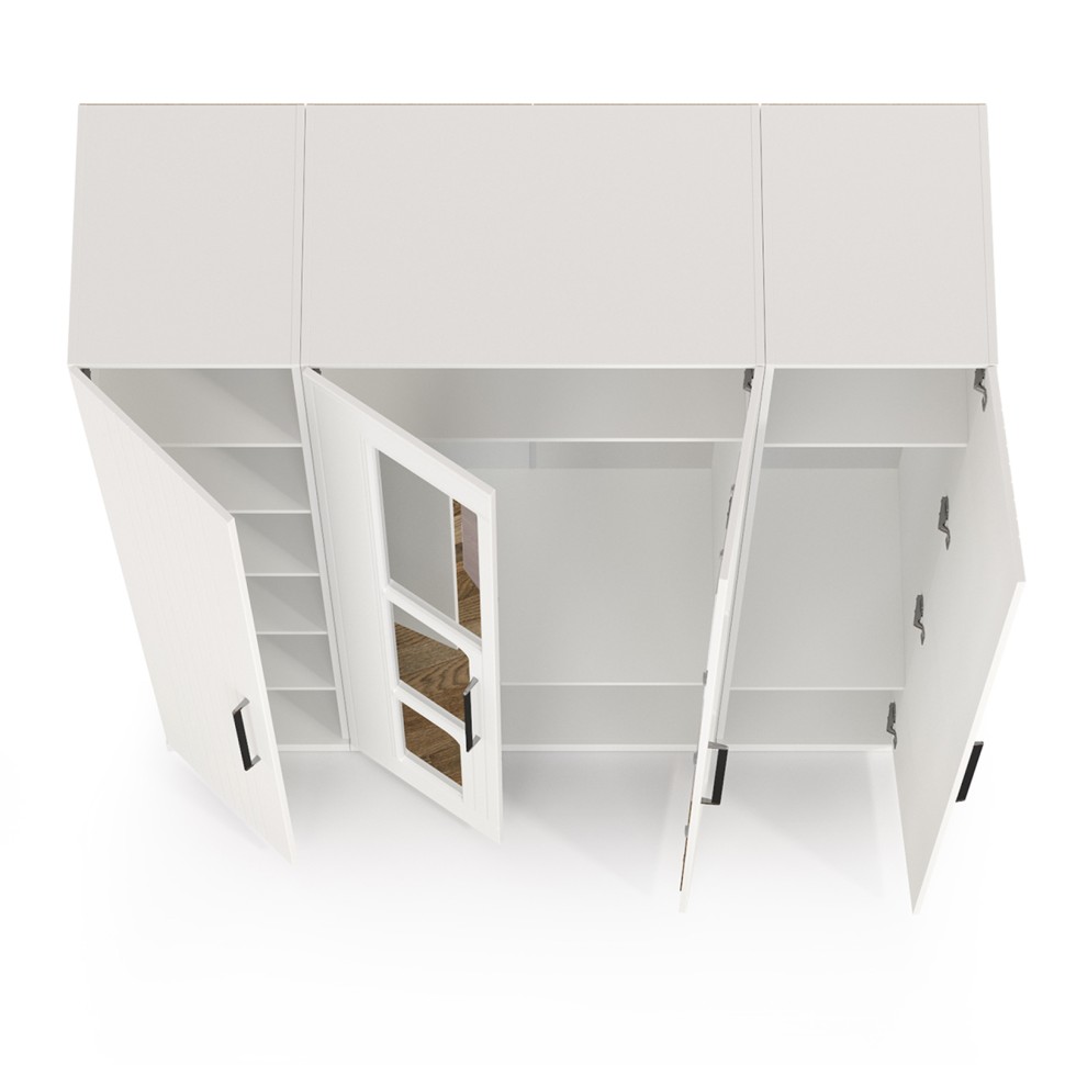 Валенсия Спальня Шкаф для одежды 4-х створчатый, цвет ЛДСП белый шагрень/МДФ белый шагрень, ШхГхВ 168х54,2х225,3 см.