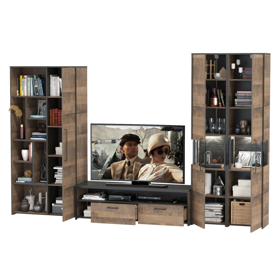 Трувор Гостиная 034, цвет дуб гранж песочный/интра, ШхГхВ 332,4х45,4х210 см., универсальная сборка