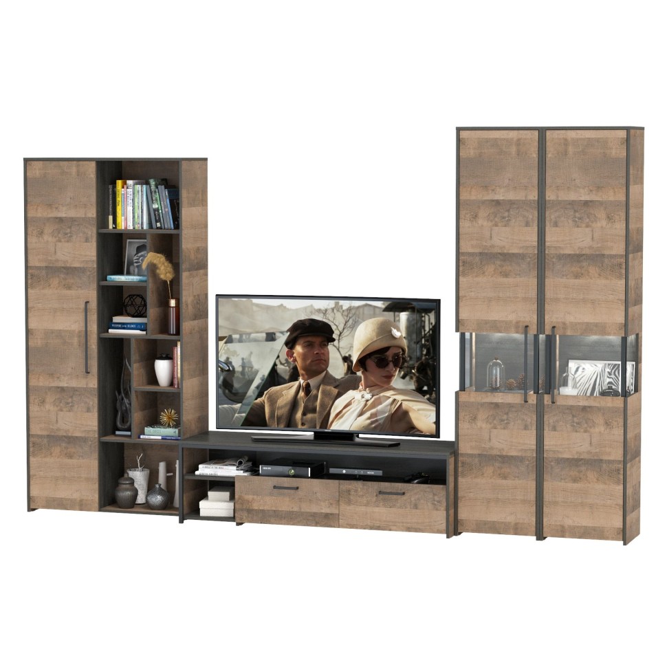 Трувор Гостиная 034, цвет дуб гранж песочный/интра, ШхГхВ 332,4х45,4х210 см., универсальная сборка