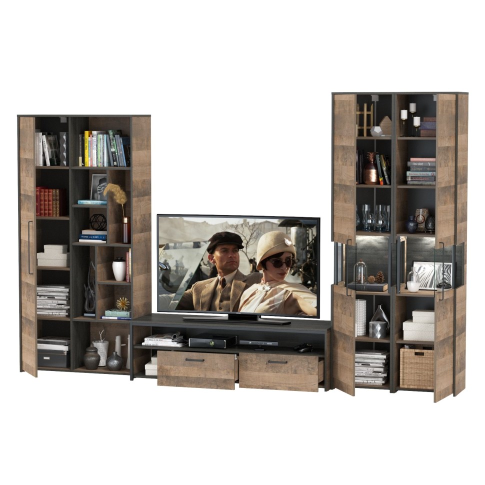 Трувор Гостиная 034, цвет дуб гранж песочный/интра, ШхГхВ 332,4х45,4х210 см., универсальная сборка