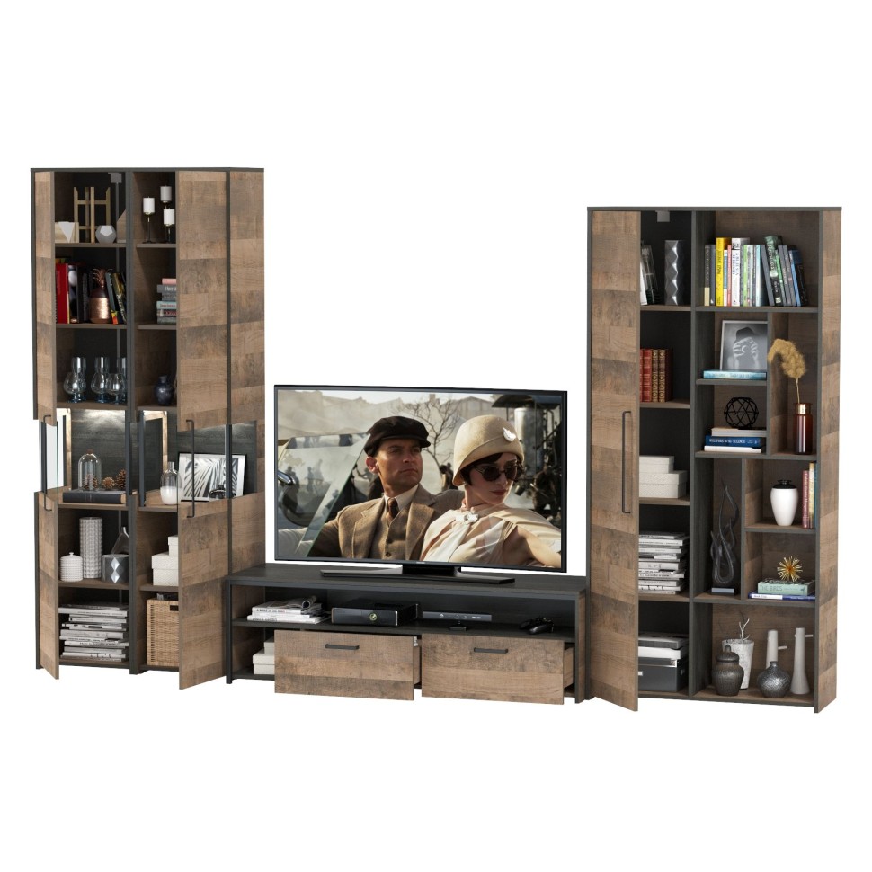 Трувор Гостиная 034, цвет дуб гранж песочный/интра, ШхГхВ 332,4х45,4х210 см., универсальная сборка