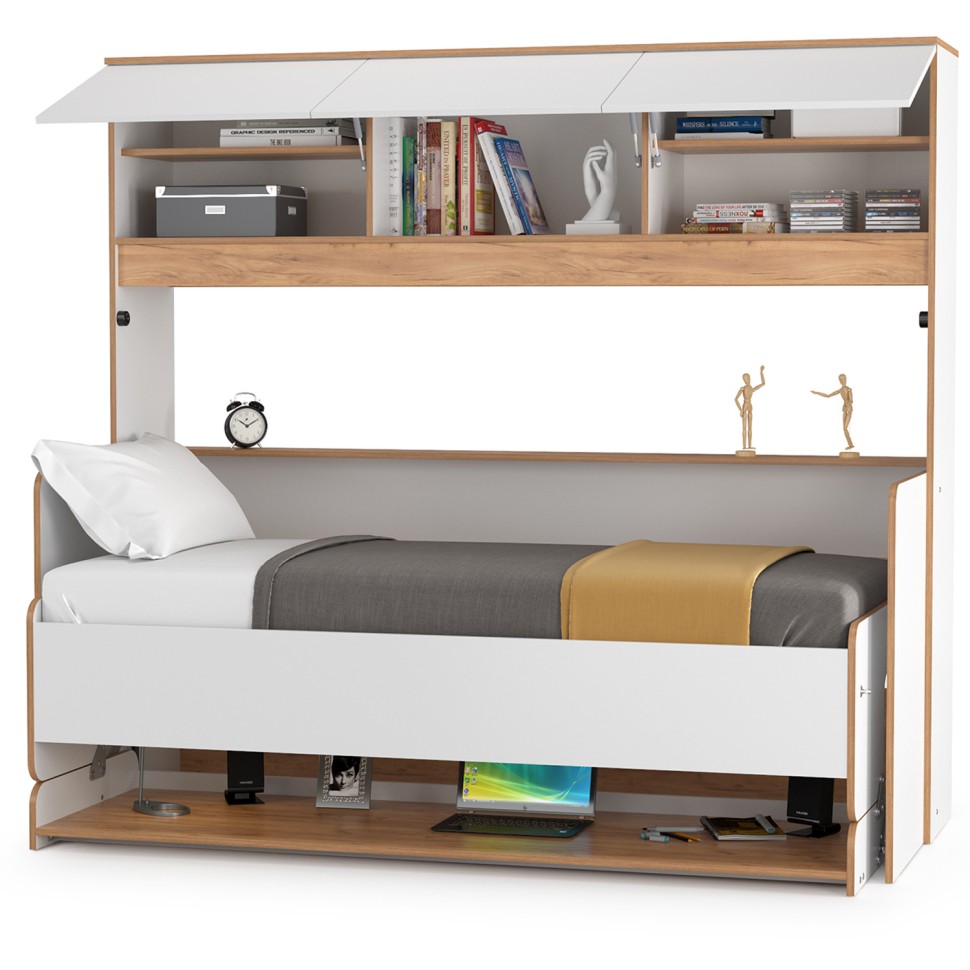 СНЯТО НСН Вуди 11.60 Кровать-трансформер, цвет белый премиум/дуб крафт золотой, 198,8х86,4х180,3 см, 800х1800 мм, б/м, осн. есть, матрас до 160 мм