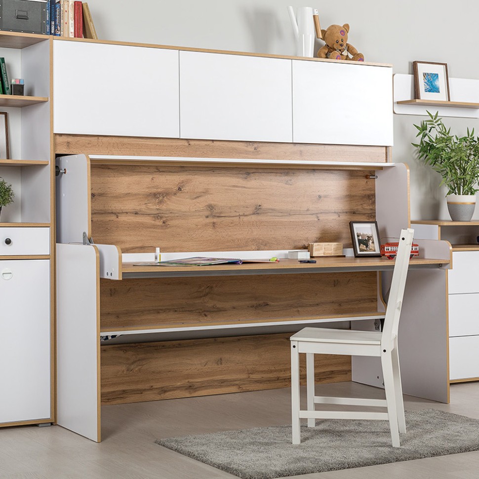 СНЯТО НСН Вуди 11.60 Кровать-трансформер, цвет белый премиум/дуб крафт золотой, 198,8х86,4х180,3 см, 800х1800 мм, б/м, осн. есть, матрас до 160 мм