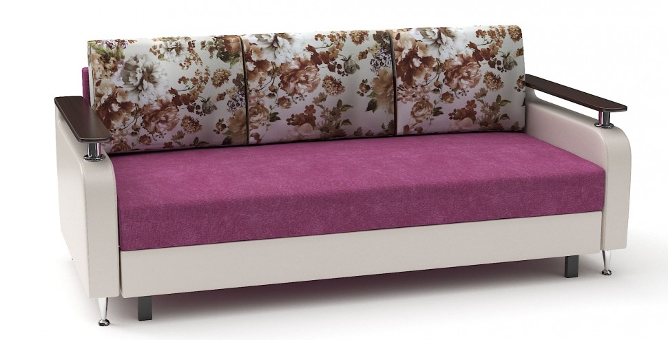 Диван прямой Марракеш еврокнижка розовый велюр+бежевая экокожа