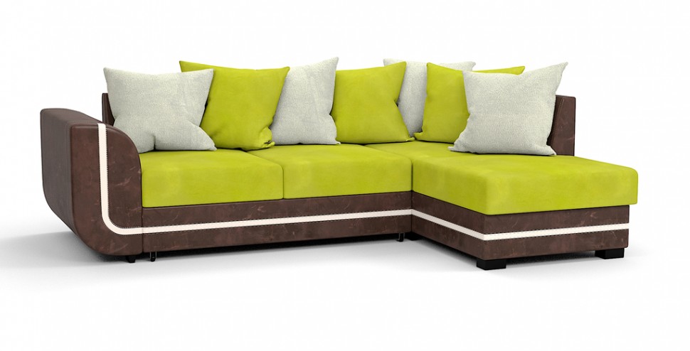Угловой диван Чикаго Люкс велюр яблоко + экокожа коричневый