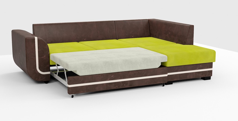 Угловой диван Чикаго Люкс велюр яблоко + экокожа коричневый