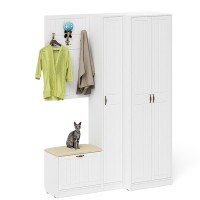 Прихожая П-6 Компоновка № 27, цвет белая шагрень/фасады МДФ белое дерево фрезеровка прованс, ШхГхВ 150х50х210 см., универсальная сборка