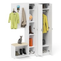 Прихожая П-6 Компоновка № 27, цвет белая шагрень/фасады МДФ белое дерево фрезеровка прованс, ШхГхВ 150х50х210 см., универсальная сборка