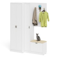 Прихожая П-6 Компоновка № 27, цвет белая шагрень/фасады МДФ белое дерево фрезеровка прованс, ШхГхВ 150х50х210 см., универсальная сборка