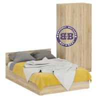 Кровать 1400 + Шкаф 2-х створчатый Стандарт, цвет дуб сонома, ШхГхВ 143,5х203,5х70 + 90х52х200 см., сп.м. 1400х2000 мм., без матраса, основание есть