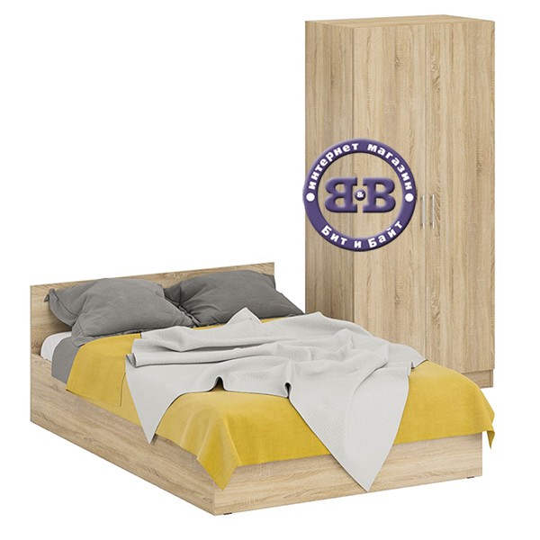 Кровать 1400 + Шкаф 2-х створчатый Стандарт, цвет дуб сонома, ШхГхВ 143,5х203,5х70 + 90х52х200 см., сп.м. 1400х2000 мм., без матраса, основание есть