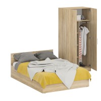 Кровать 1400 + Шкаф 2-х створчатый Стандарт, цвет дуб сонома, ШхГхВ 143,5х203,5х70 + 90х52х200 см., сп.м. 1400х2000 мм., без матраса, основание есть