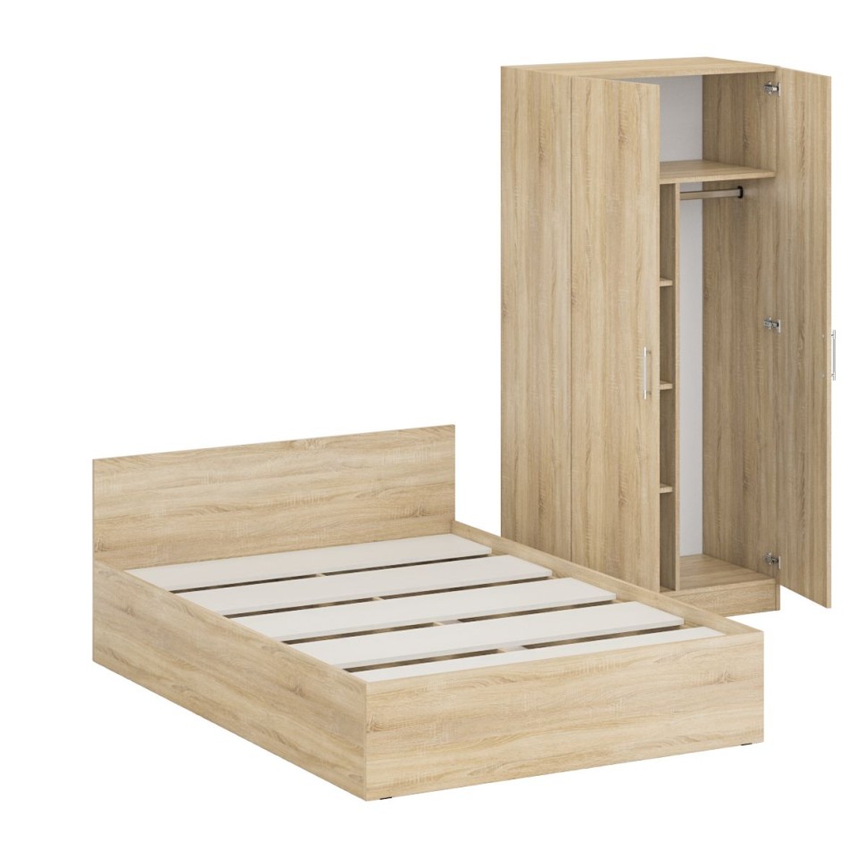 Кровать 1400 + Шкаф 2-х створчатый Стандарт, цвет дуб сонома, ШхГхВ 143,5х203,5х70 + 90х52х200 см., сп.м. 1400х2000 мм., без матраса, основание есть