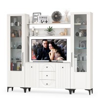 Валенсия Гостиная № 101, цвет ЛДСП белый шагрень/МДФ белый шагрень, ШхГхВ 243,2х38,4х225,2 см., ниша для ТВ 133х38х90 см.