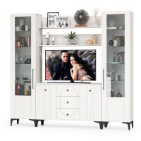 Валенсия Гостиная № 101, цвет ЛДСП белый шагрень/МДФ белый шагрень, ШхГхВ 243,2х38,4х225,2 см., ниша для ТВ 133х38х90 см.