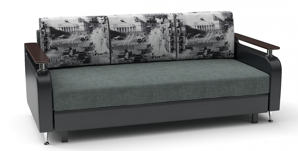 Диван прямой Марракеш еврокнижка серый велюр+черная экокожа