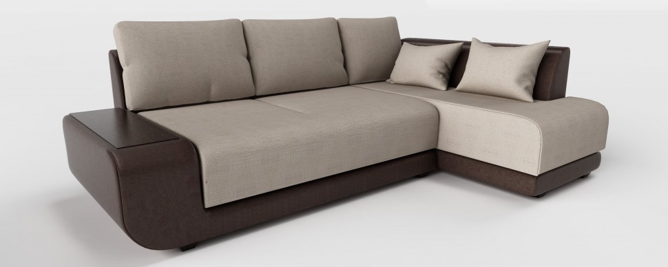 Диван угловой Нью-Йорк пума бежевая рогожка+коричневая экокожа