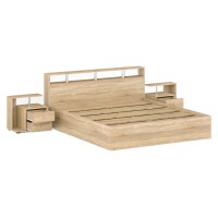 Камелия Кровать 1800 + две тумбы, цвет дуб сонома, ШхГхВ 296х217х78,2 см., сп.м. 1800х2000 мм., без матраса, основание есть