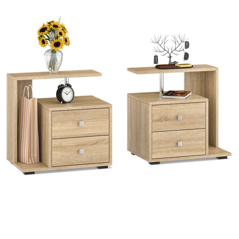 Камелия Кровать 1800 + две тумбы, цвет дуб сонома, ШхГхВ 296х217х78,2 см., сп.м. 1800х2000 мм., без матраса, основание есть