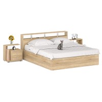 Камелия Кровать 1800 + две тумбы, цвет дуб сонома, ШхГхВ 296х217х78,2 см., сп.м. 1800х2000 мм., без матраса, основание есть