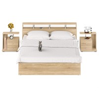 Камелия Кровать 1800 + две тумбы, цвет дуб сонома, ШхГхВ 296х217х78,2 см., сп.м. 1800х2000 мм., без матраса, основание есть