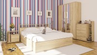 Камелия Кровать 1800 + две тумбы, цвет дуб сонома, ШхГхВ 296х217х78,2 см., сп.м. 1800х2000 мм., без матраса, основание есть