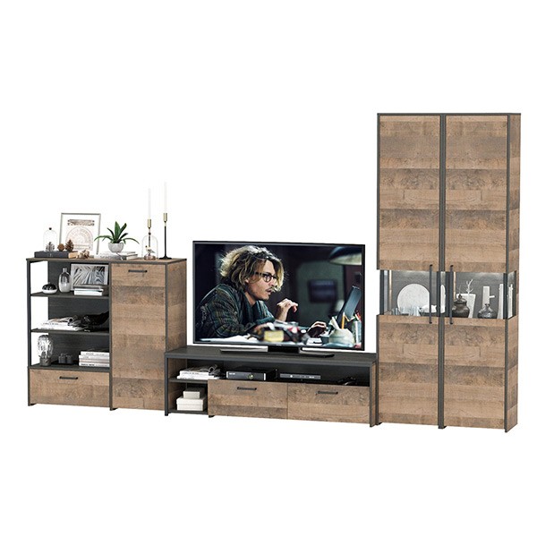 Трувор Гостиная 036, цвет дуб гранж песочный/интра, ШхГхВ 348,4х45,4х210 см., универсальная сборка