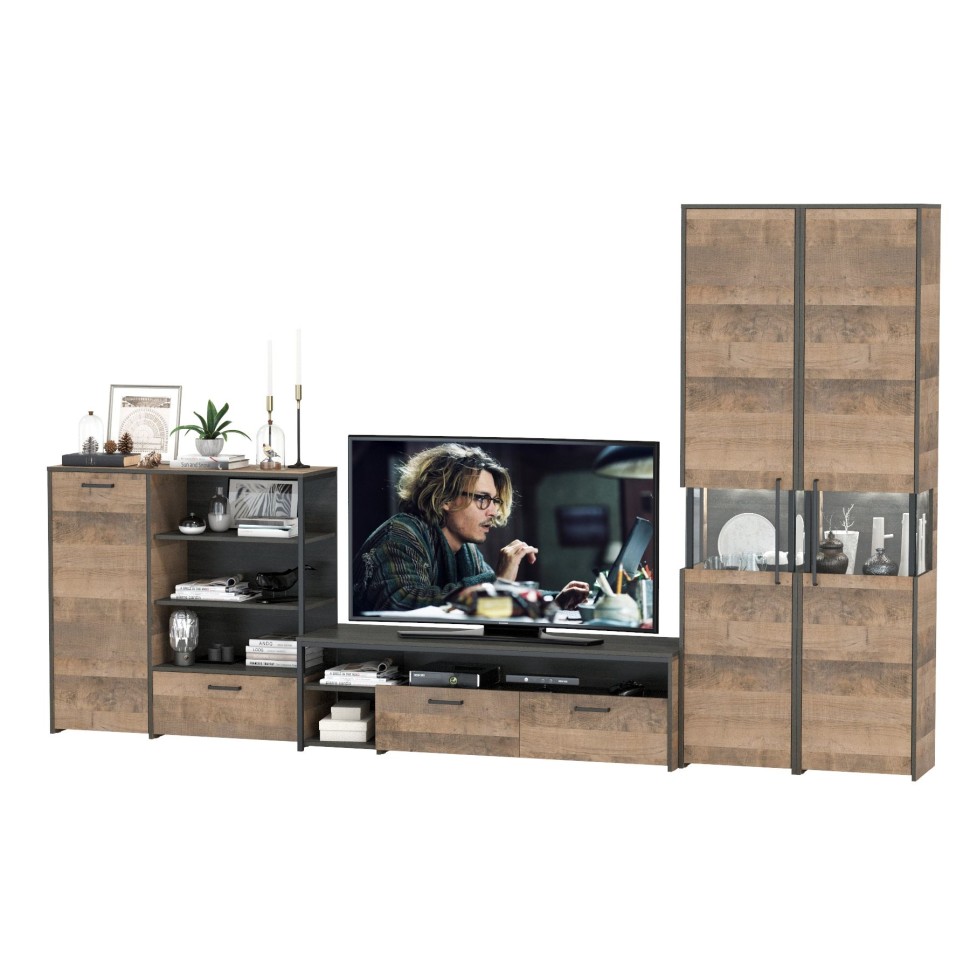 Трувор Гостиная 036, цвет дуб гранж песочный/интра, ШхГхВ 348,4х45,4х210 см., универсальная сборка