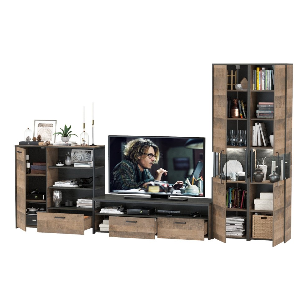 Трувор Гостиная 036, цвет дуб гранж песочный/интра, ШхГхВ 348,4х45,4х210 см., универсальная сборка