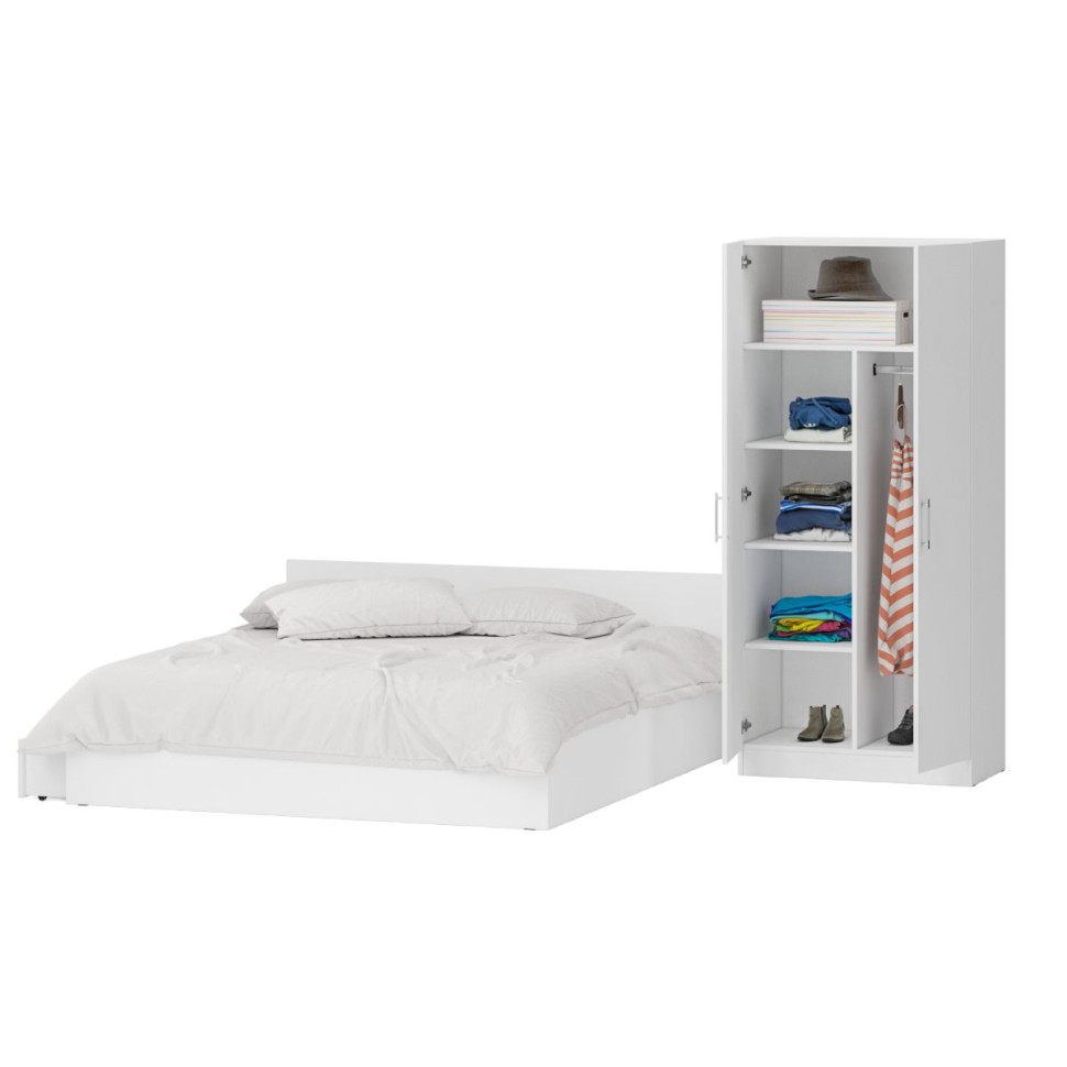 Кровать с ящиками 1800 + Шкаф 2-х створчатый Стандарт, цвет белый, ШхГхВ 183,5х203,5х70 + 90х52х200 см., сп.м. 1800х2000 мм., б/м, основание есть