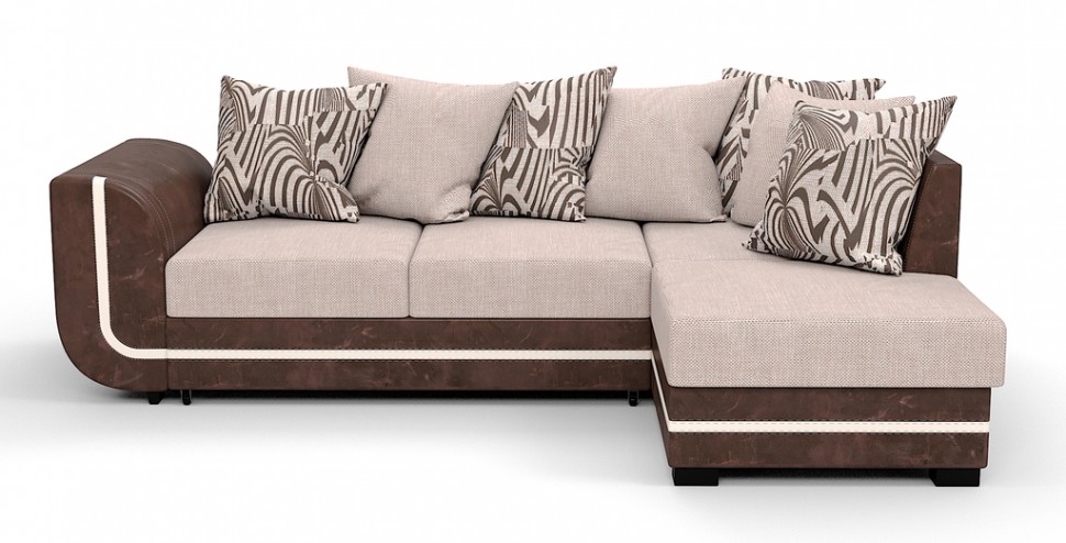 Угловой диван Чикаго Люкс рогожка бежевый + экокожа коричневый